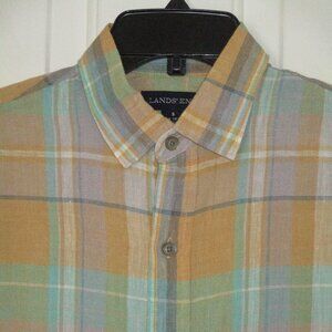Lands' End Mens S/S Linen Plaid Resort Casual Shirt -Size Small